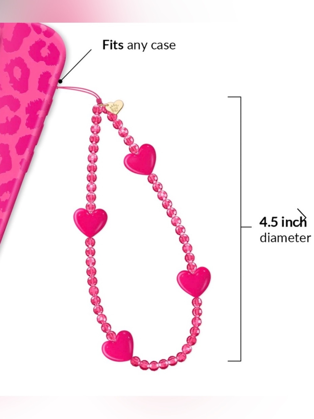 NEW Velvet Caviar bright pink heart phone charm bracelet holder fits ANY phone